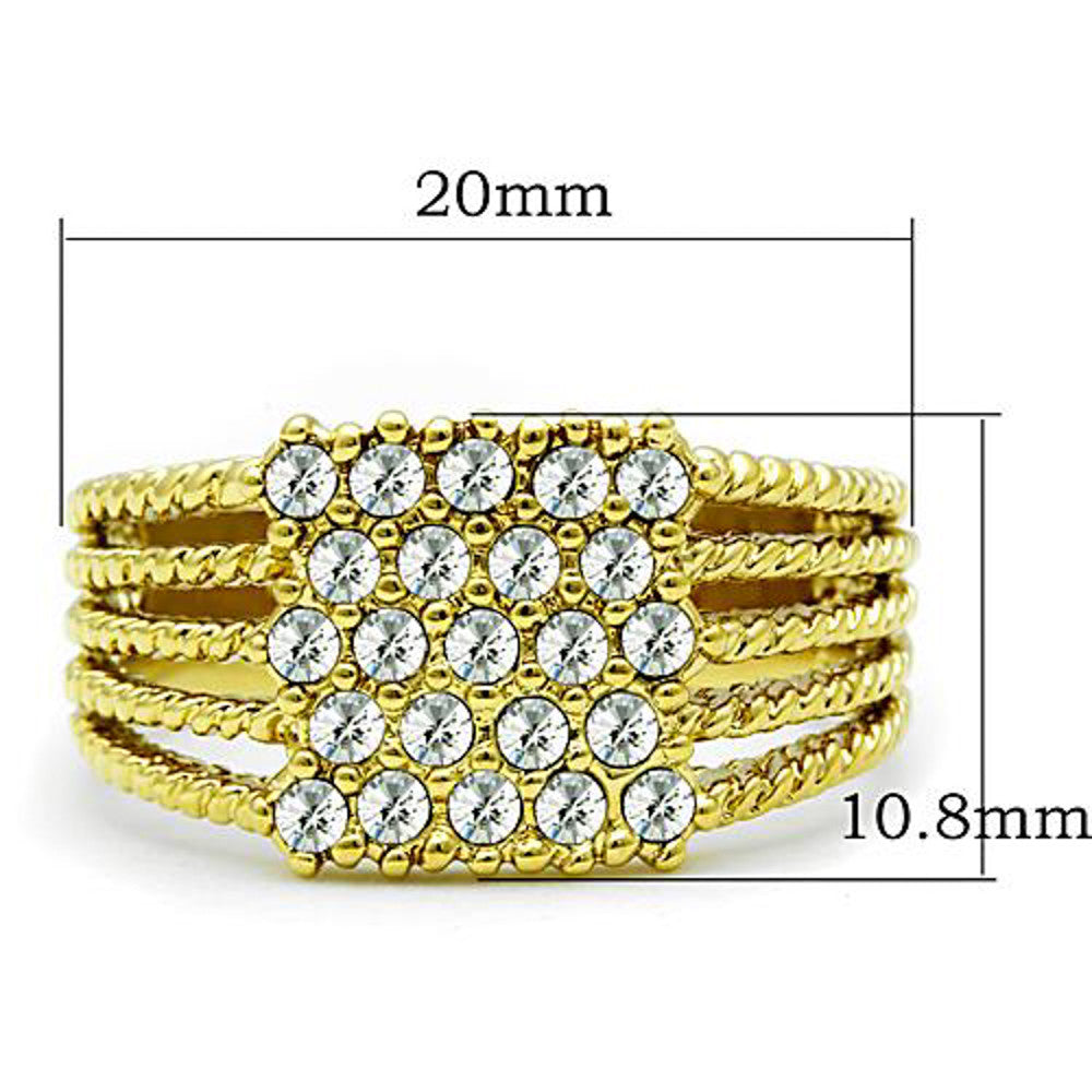 ARTK1400 Stainless Steel 14k Gold Ion Plated .34 Ct Crystal Cocktail Fashion Ring Sz 5-10